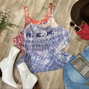 Vintage 80s original R.E.M blue red tie dye tank